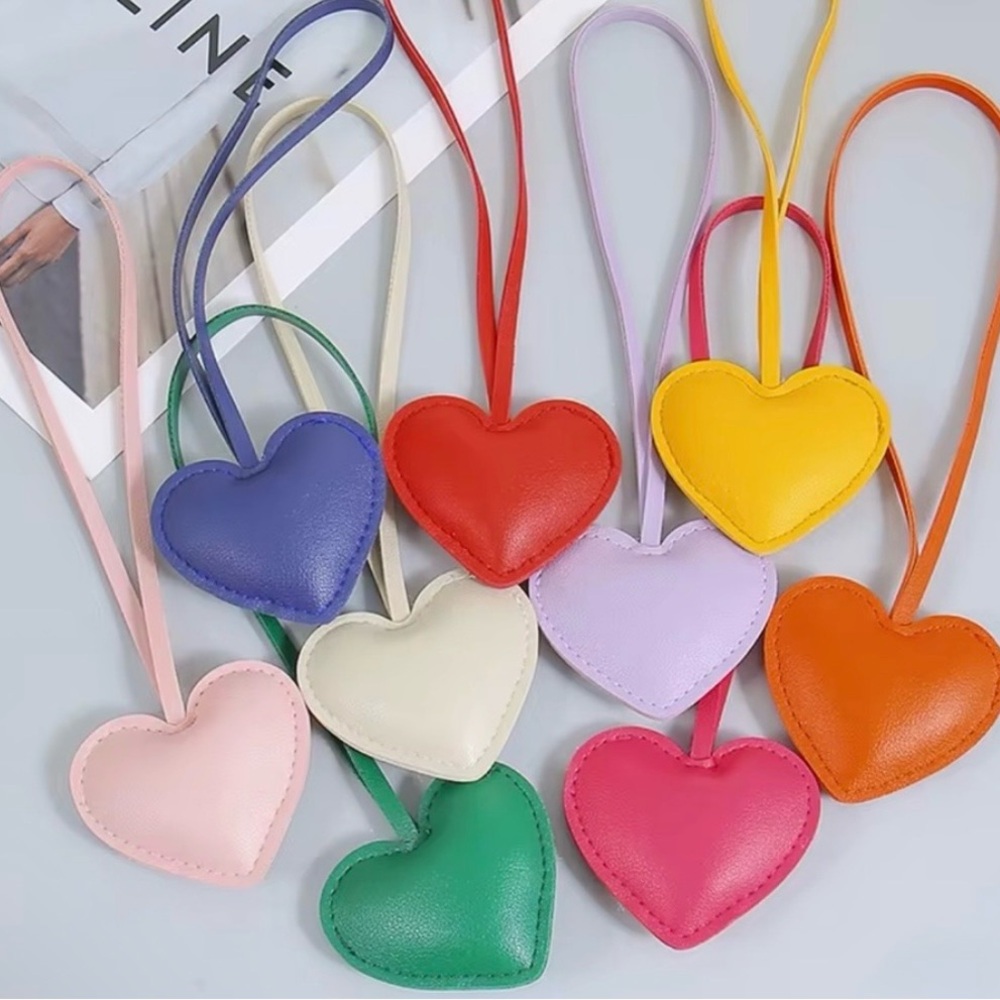 Choose one NWT Colorful Faux Leather Heart Bag Charm Pendant